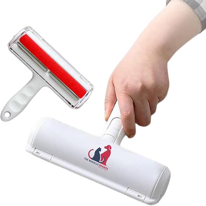 Pet Hair Remover Roller – Reusable Lint Roller for Dog & Cat Hair with Self-Cleaning Base – White
