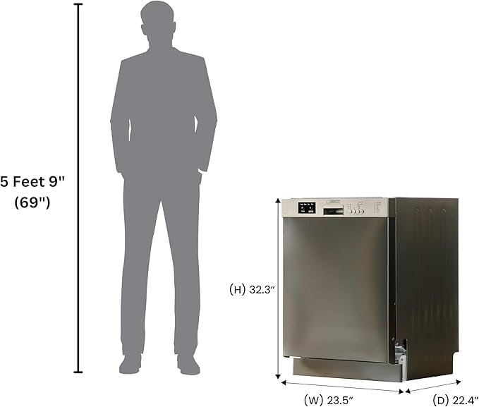 Equator24" Built in Dishwasher 14 Place Setting Wine Rack 8 Wash FAST 50 Delay1/2Load 110V E-Star ADA in Stainless