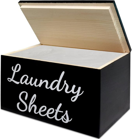 Wooden Laundry Dryer Sheet Holder, Dryer Sheet Dispenser with Lid for Laundry Room Organization, laundry dryer sheet box, Fabric Softener Laundry Beads Dispenser (Black)