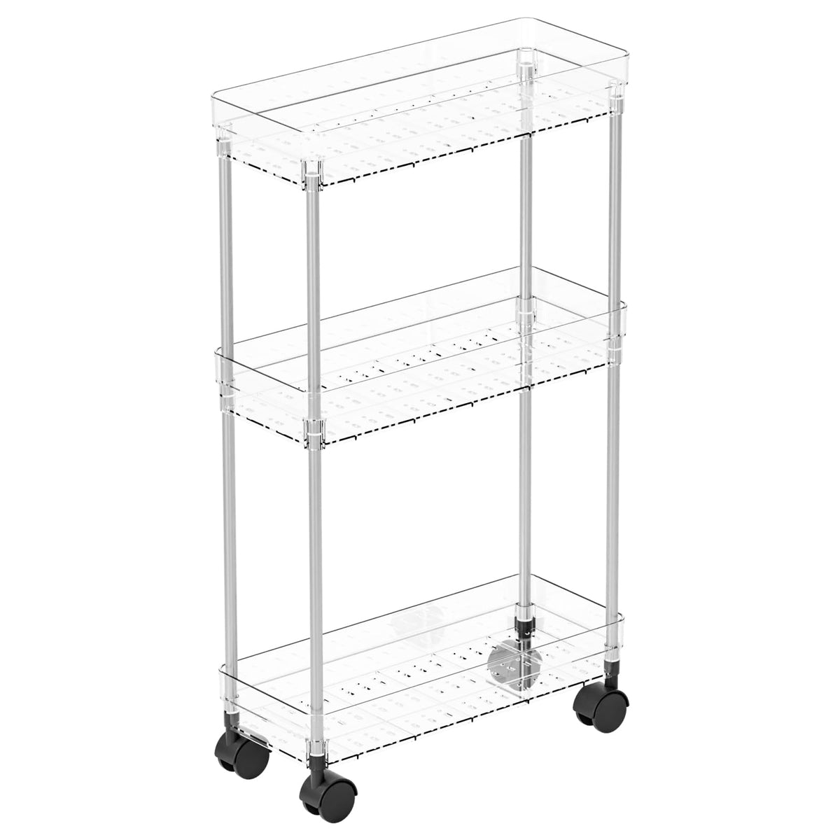 Yieach Clear 3 Tier Slim Rolling Storage Cart with W | Pull Out Organi - Image 1