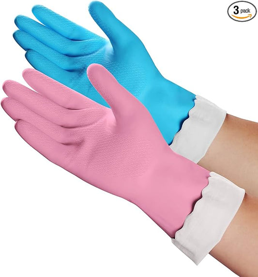 HSL Household Cleaning Gloves - 2 Pairs Reusable Kitchen Dishwashing Gloves with Latex Free, Cotton lining, Waterproof, Non-Slip, Ideal for Dishes, Household Chores, and Gardening (Medium)