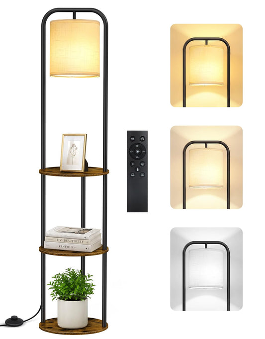 Floor Lamp with Shelves & Remote, Dimmable Standing Lamp - Image 1