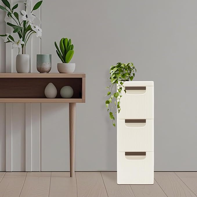 Narrow Storage Cabinet with Drawers, Rolling Storage Cart Organizer with 3 Drawers, Plastic Dresser, Mobile Utility Cart on Wheels for Bathroom Kitchen Bedroom Office Classroom (3-Drawers)