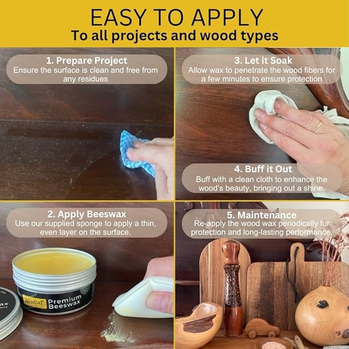 Beeswax Woodcut Premium 14oz total, Wood Cream Food Safe for Cutting Boards, Woodturning, Furniture, Benchtops and Baby Toys. Leather 2x Aluminium Containers with two Sponges