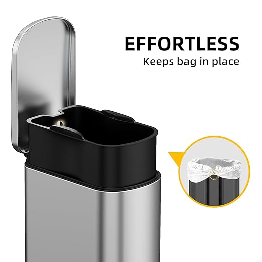 2.6 Gal Bathroom Trash Can with Soft Close Stay Open Lid, Small Rectangular 10L Stainless Steel Waste bin for Narrow Space, Waterproof, Odor Protection, Gold