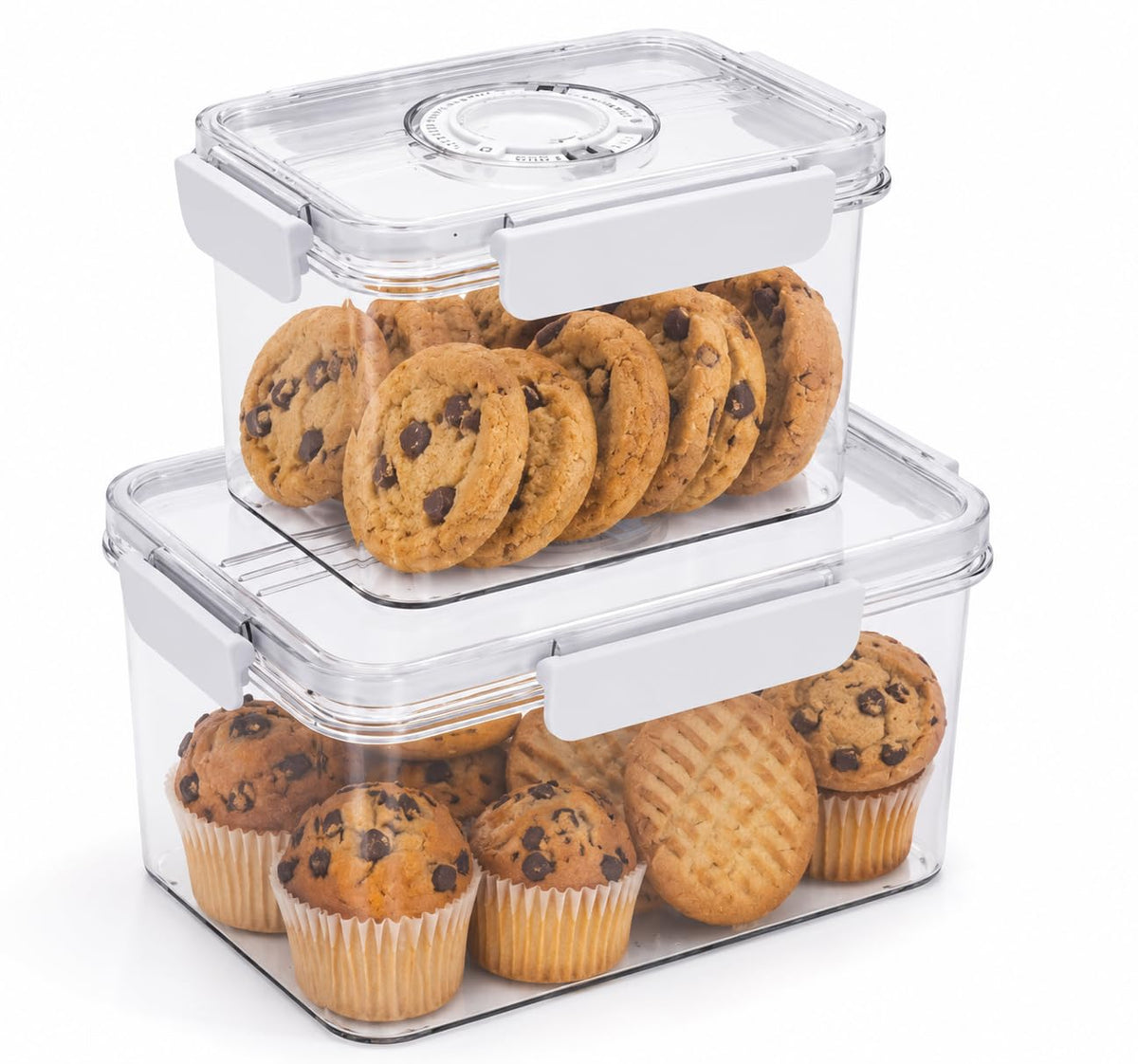 Cookie Storage Containers Airtight, 2 Pack 1.9L & 0.85L Plastic - Image 1