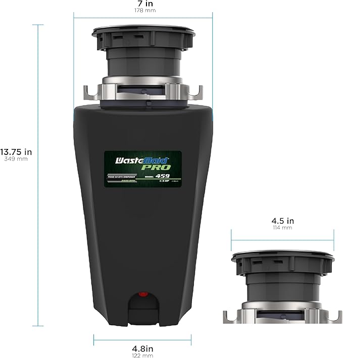 WASTEMAID 10-US-WMP-459 Pro Anti-Jam Garbage Disposer, 1/3 HP, Black