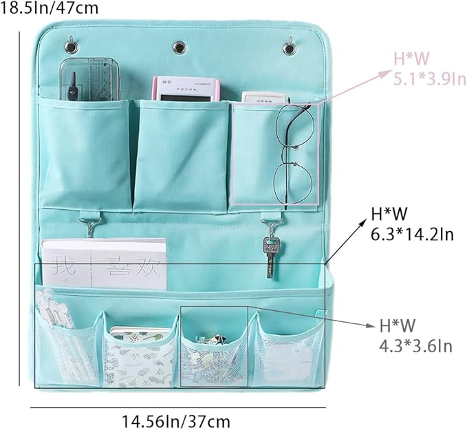 HSLFUAI Hanging Organizer with Pockets – Wall & Door Storage Bag with 3 Sticky Hooks – Hanging Storage Organizer for Bathroom, Bedroom, Closet, Dorm, Washing Table (2Layer, Blue)