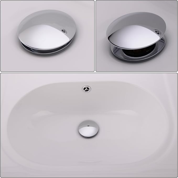 Bathroom Basin Sink Push Button Drain Stopper with Removable Brass Strainer Basket, with Overflow Chrome Push Pop Up Drain Assembly Polished Chrome,83606-1C.