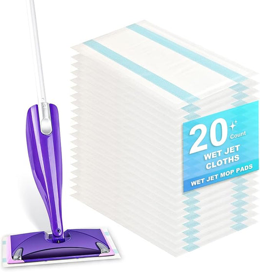20 Count Wet Jet Pads Refill, Compatible with Swiffer WetJet Spray Mop, Super Absorbent Disposable Cleaning Pads for All Floor Types