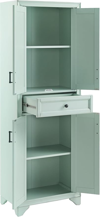 Crosley Furniture Tara Pantry Storage Cabinet with Shelves, Kitchen, Dining, or Laundry Room, Distressed Seafoam Blue