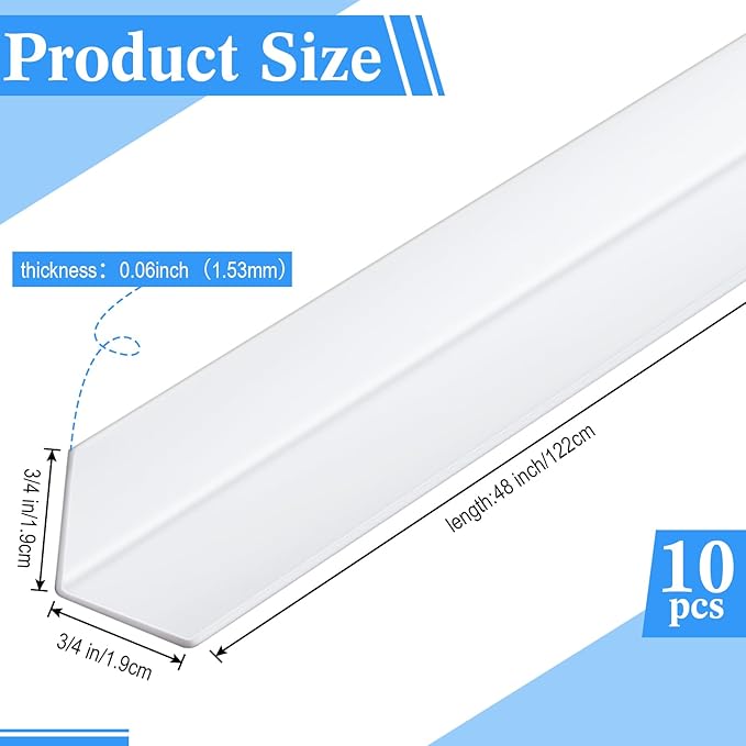 Sasylvia 10 Pcs Wall Corner Protector Guards, Vinyl 3/4 x 48 Inches Corner Trim Molding, Avoid Scratching Scuffs, Ease Install and Cleaning for Door Countertop Furniture Cabinet Protection， White