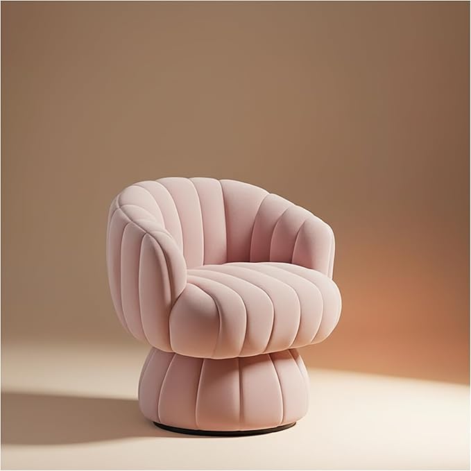 Vanity 360-Degree Swivel Accent Chair - Mid Century Modern Plush Round Makeup Chair, Relaxing Comfy Lounge Sofa Arm Chair, Idear for Living Room, Bedroom (Pink, Velvet Fabric)