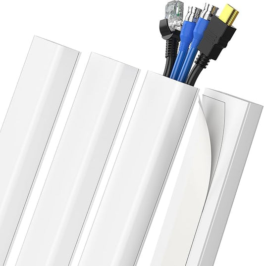 Delamu Cord Covers for 3-4 Wires on Wall, 62.8in Cord Hider Wire Covers for Cords on Wall, Large Cable Hider Cable Cover Management, TV Cords Hiders for Walls Mounted TV, 4X L15.7 W1.18 H0.63in, White