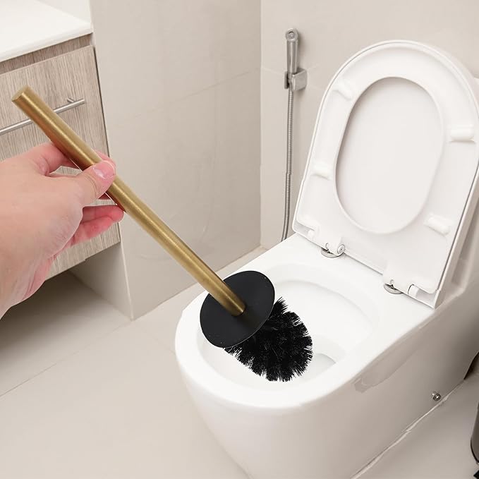 SECFOU Toilet Brush Holder and 3 Replacement Brush Heads Set, 304 Stainless Steel Bathroom Accessory Round Stand, Sturdy Toilet Bowl Cleaning Tool for Home Bathroom Use