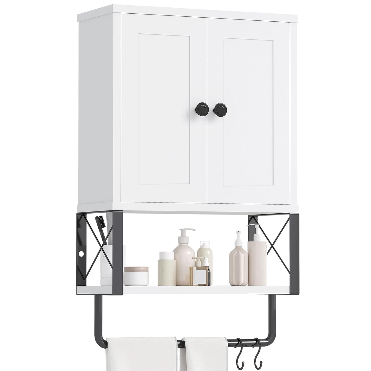 Bathroom Wall Cabinet, White Medicine Cabinet with Towel Rack - Image 1