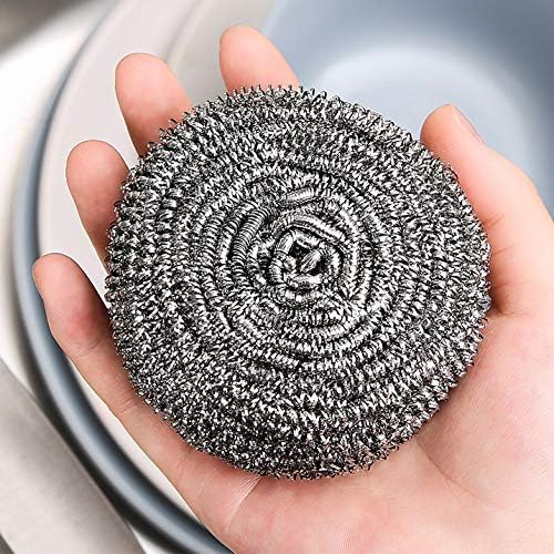 DKKO Stainless Steel Scourers Cleaning Ball Metal Scouring Pads for Kitchens Bathroom Steel Wool Scrubber to Cleaning Dishes Pots Pans Ovens Grills, 6PACK