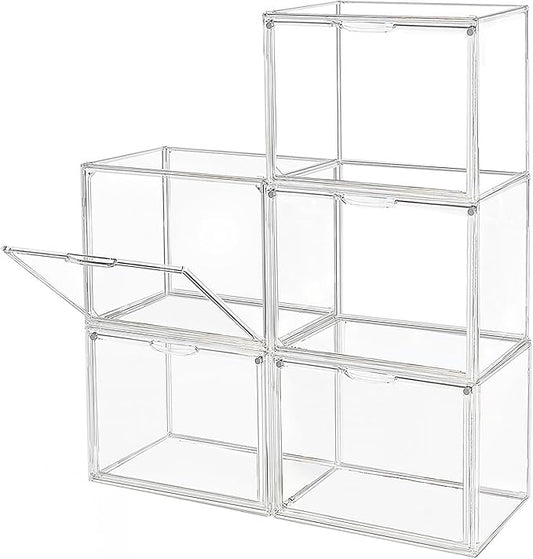 Clear Stackable Plastic Storage Bins with Magnetic Lid, Dustproof Book & Cosmetic Display Cases, Large Figures Collectibles Showcase, Shoe Box, Protection Organizer (L, Count, 5)
