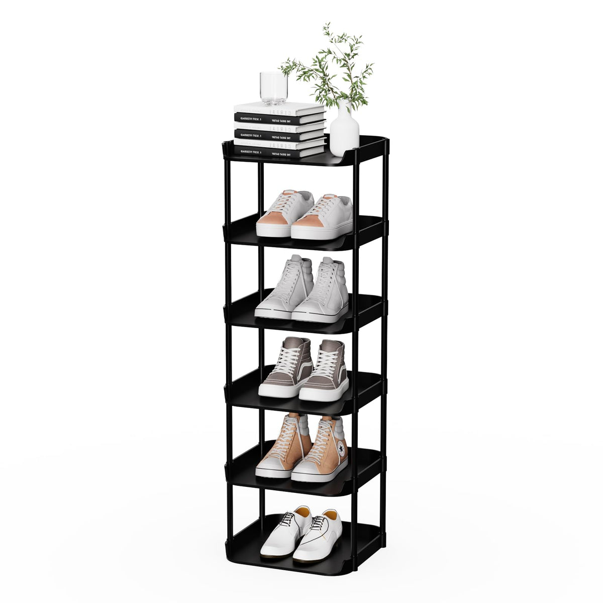6 Tier Vertical Narrow Shoe Rack, Stackable Tall Skinny Shoerack - Image 1