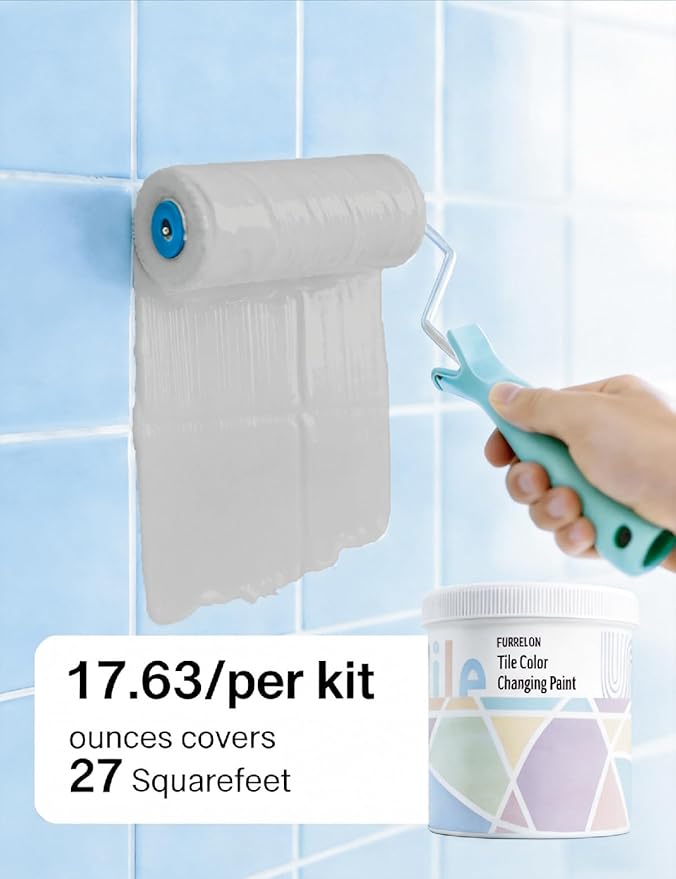 Bathroom Tile Paint, Sink Countertop Shower Paint 17oz, Tub and Tile Refinishing Kit 10Pcs Tools, Low Odor Porcelain Fiberglass Tub Paint, for DIY Resurfacing Reglaze, 25-30 sq.ft (Morandi Gray)