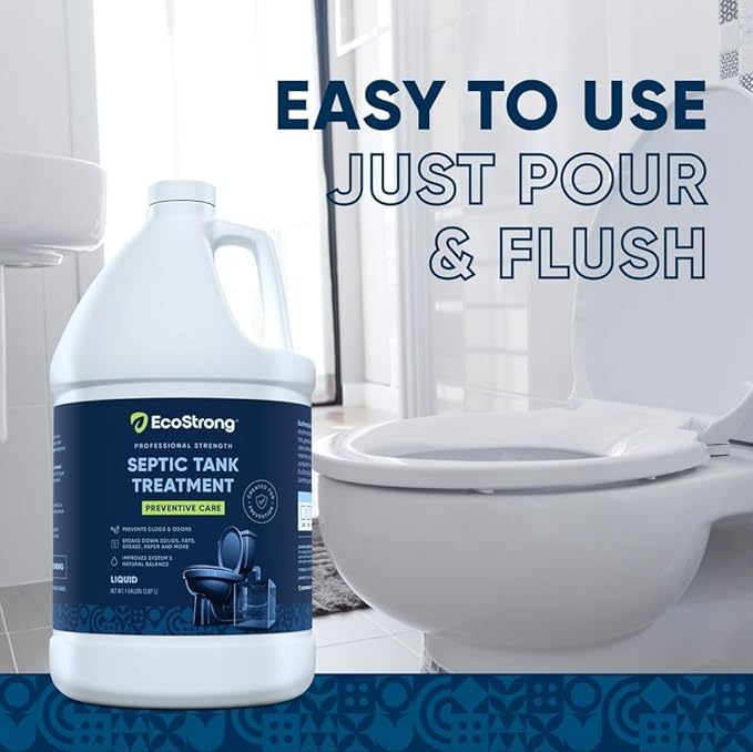 Eco Strong Septic Tank Treatment -1 Gallon Professional Grade Liquid | Live Bacteria & Enzyme Formula - Erase Septic Odor & Prevent Septic Backups