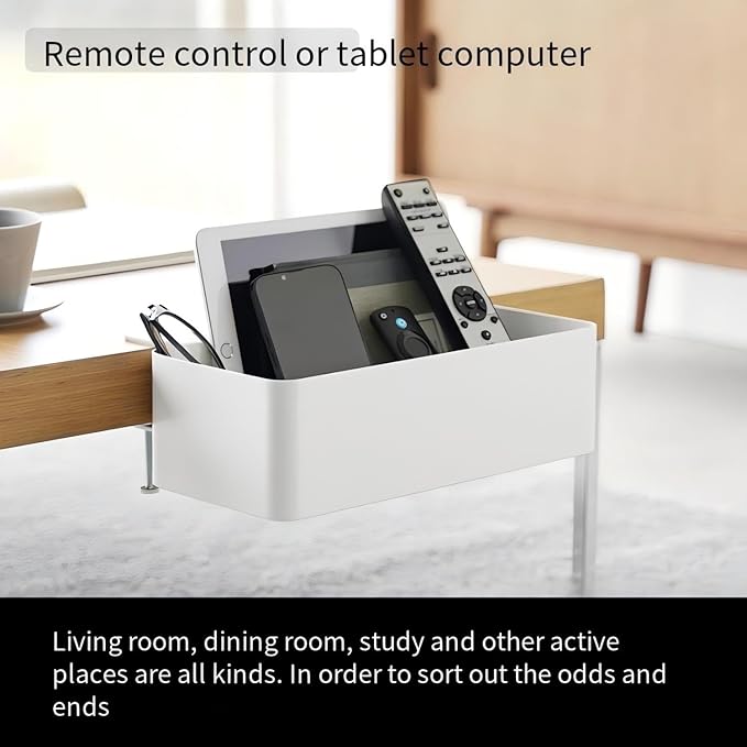 No Drill Desk Side Storage,Hanging Organizer,Clamp on Table Basket,Minimalist,Metal material,To Store Office Accessories, Gaming Devices,Storage for Office & Home,White