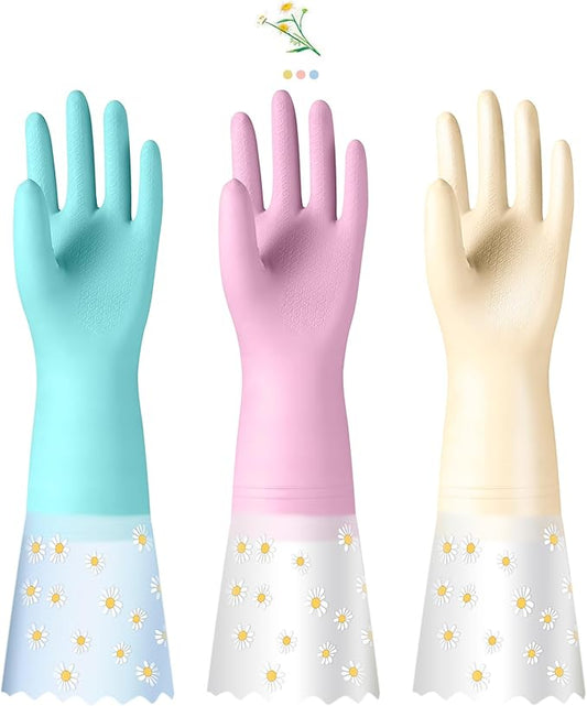KAQ Reusable Rubber Cleaning Gloves for Dishwashing: 3 Pairs Latex Free Household Kitchen Gloves for Washing Dishes