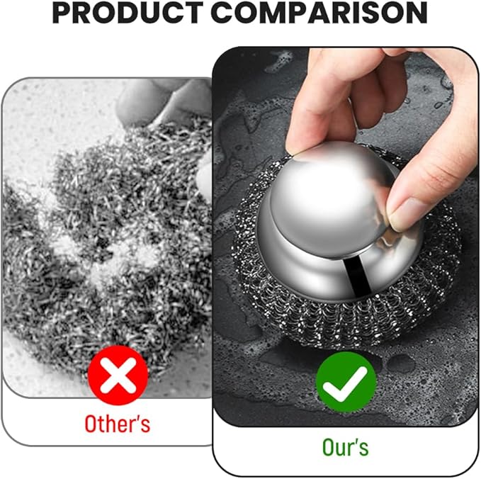 Steel Wool Scrubber, 2026 New Stainless Steel Scrubber with Handle, Kitchen Cleaning Tools for Cleaning Dishes, Iron Pots, Stoves, Wash Sink (4pcs)