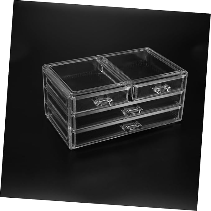 PRETYZOOM Large 3-Layer 4-Drawer Acrylic Makeup Organizer for Desktop Dustproof Cosmetic Storage Box Non-Slip Base for Vanity and Dresser
