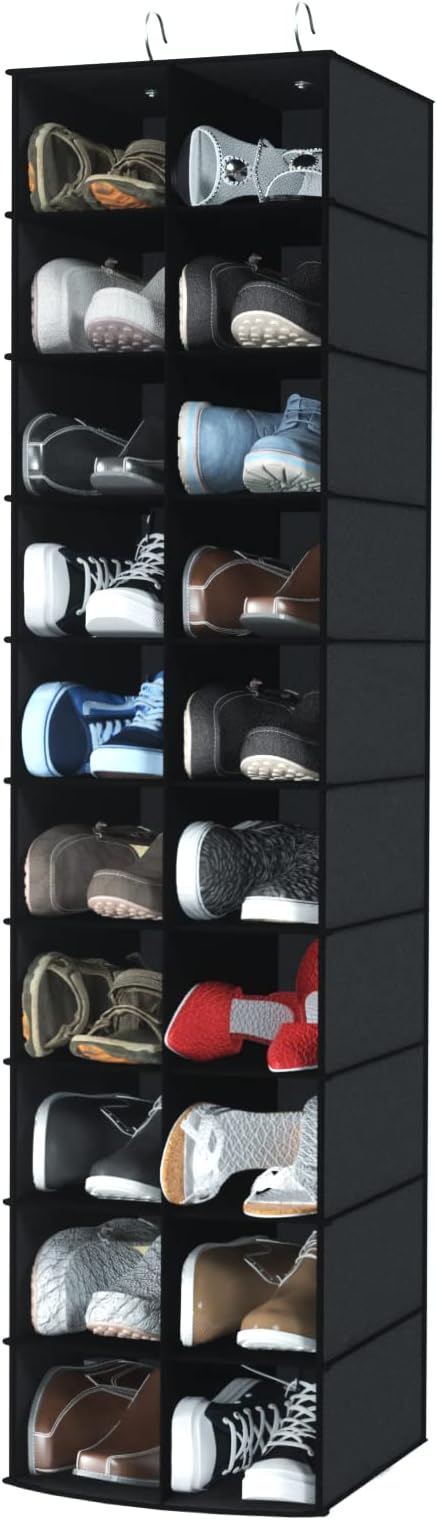 Libeder Hanging Shoe Organizer for Closet, Hanging Closet Organizers 20 Section Shoe Shelves, Space Saving Shoe Holder & Storage, Black, 12''W×12''Dx 50''H
