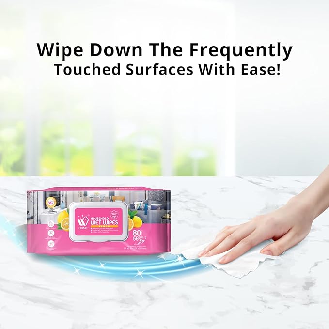 WBM Home Surface Cleaning Wipes, Lemon Scented, Household Cleaning, Pack 6 (Total 480 Sheets)