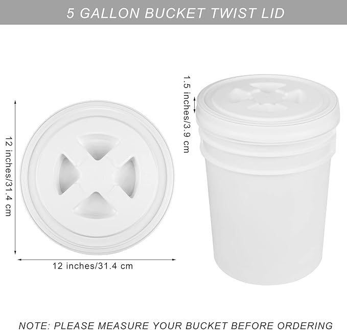 Aodaer 4 Pieces Seal Lid 5 Gallon Bucket Twist Lid Food Storage Container Lid Reusable Plastic Seal Lid Food Storage Container Lids (Black, White)