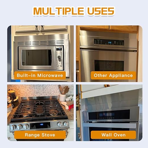 2Pcs Stainless Steel Sheet Trim Strips, Gap Filler for Wall Oven/Microwave Combo/Range/Cooktop, Self-Adhesive Gap Cover, 30 Inches Long, 1 Inch Wide
