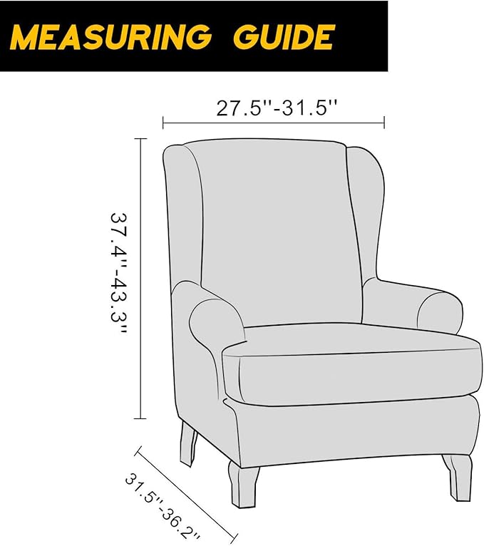 Granbest Premium Water Repellent Wingback Chair Cover 2-Piece High Stretch Jacquard Fabric Wing Back Chair Slipcovers (Wing Chair Cover, Blackish Green)