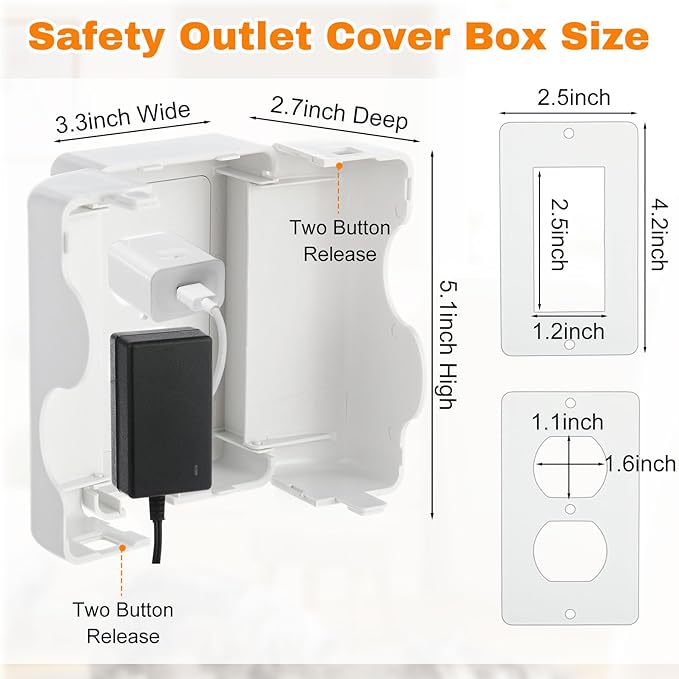 Safety Outlet Cover Box Wall Outlet Cover for Baby Proofing Extra Large Electrical Plugs and Adapters Receptacle Box Receptacle Protector with Childproof Lock & Cable Management (2 Pack)