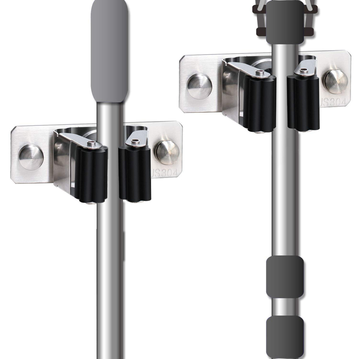 Mop and Broom Holder Wall Mount, 2PCS Heavy Duty Stainless Steel - Image 1