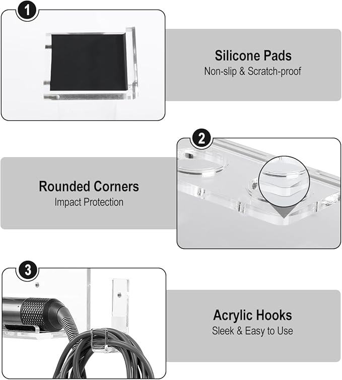 Storage Holder Wall Mount for Dyson Airwrap Attachment, Upgraded 7 Holes Acrylic Organizer Rack for Airwrap Styler Accessories, for Bathroom Vanity, Save Space, Crystal Clear
