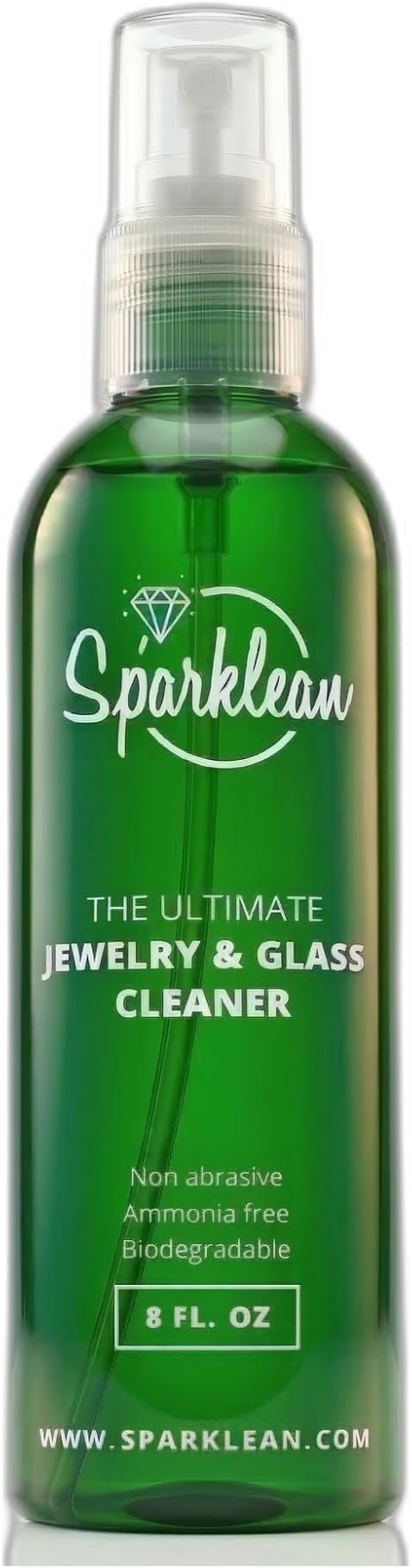 SPARKLEAN Jewelry & Glass Cleaner Spray (8 Oz) - Biodegradable, Ammonia-Free Solution for Gold, Silver & Diamond Rings - Safe for All Metals & Gemstones - Eco-Friendly - Everyday Size