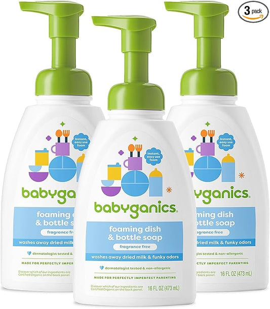 Babyganics Foaming Dish Soap, Pump Bottle, Fragrance Free, 16oz, 3 Pack