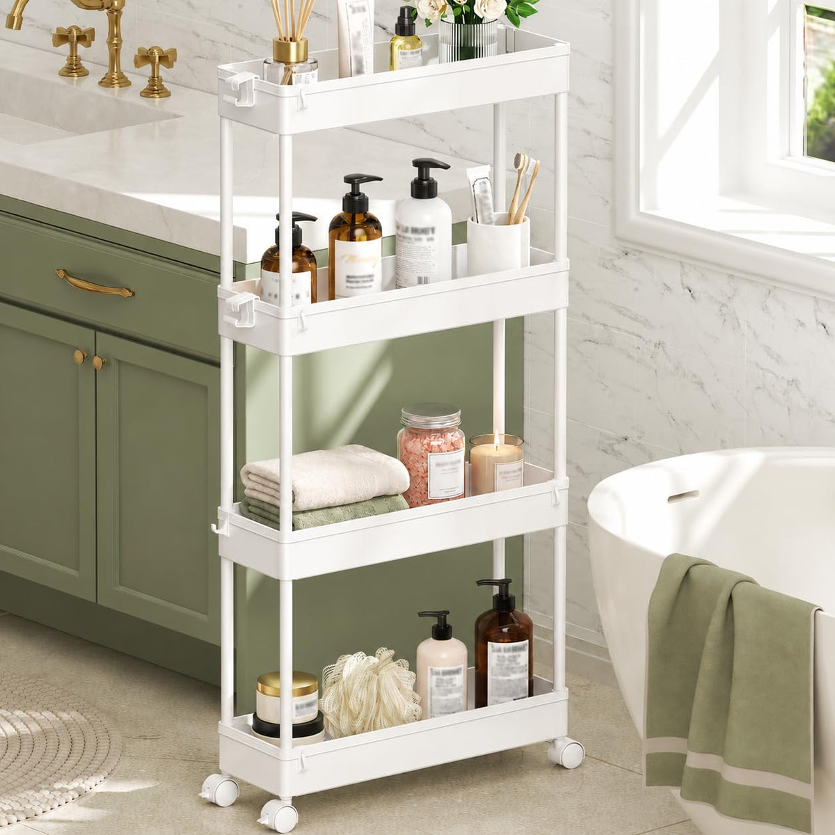 SPACEKEEPER Slim Rolling Storage Cart, 4 Tier Bathroom Cart - Image 1