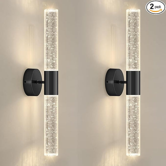 Black Wall Sconces Set of 2 LED Modern Sconces Dining Room Wall Lighting 10W 3000K LED Wall Lights Crystal Hardwired Wall Light Fixtures for Living Room Bedroom Bathroom Hallway