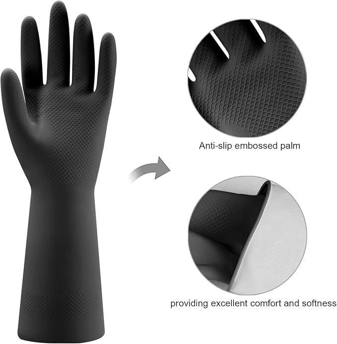 Bamllum 4 Pairs Rubber Kitchen Dishwashing Gloves - Reusable Household Cleaning Gloves for Washing Dishes and Cleaning Tasks, Flexible Long-lasting and Non-Slip (Medium, Black) (Pack of 2)