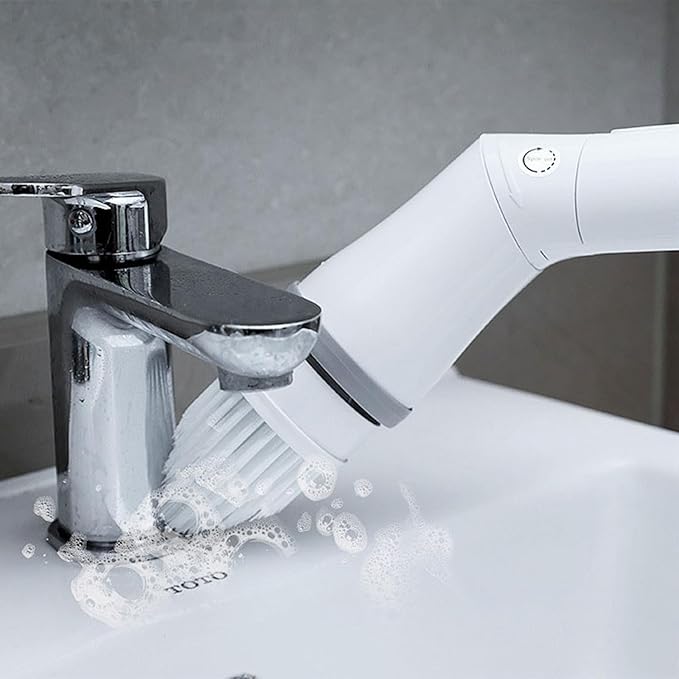 Rechargeable Brush with 6 Replaceable Brush Heads for Bathroom Electric Scrubber Cordless Power Scrubber