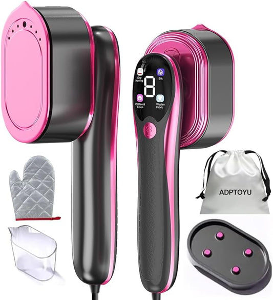 2-in-1 Steamer & Iron for Clothes, Portable Handheld Garment Steamer with LED Display, Large Ceramic Panel Travel Clothes Steamer Iron, 10s Fast Heat-Up All-Fabric Remove Wrinkle (Purple)