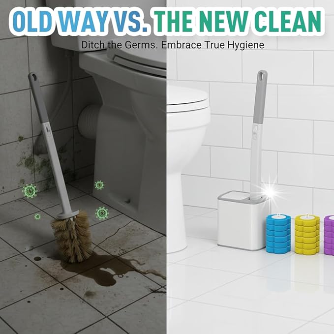 Disposable Toilet Brush with 18 Toilet Wand Refills, 2026 New Wall-Mounted Toilet Bowl Cleaning Wand, Disposable Toilet Bowl Cleaner Wand and Holder Set (White 18 Brush Heads)
