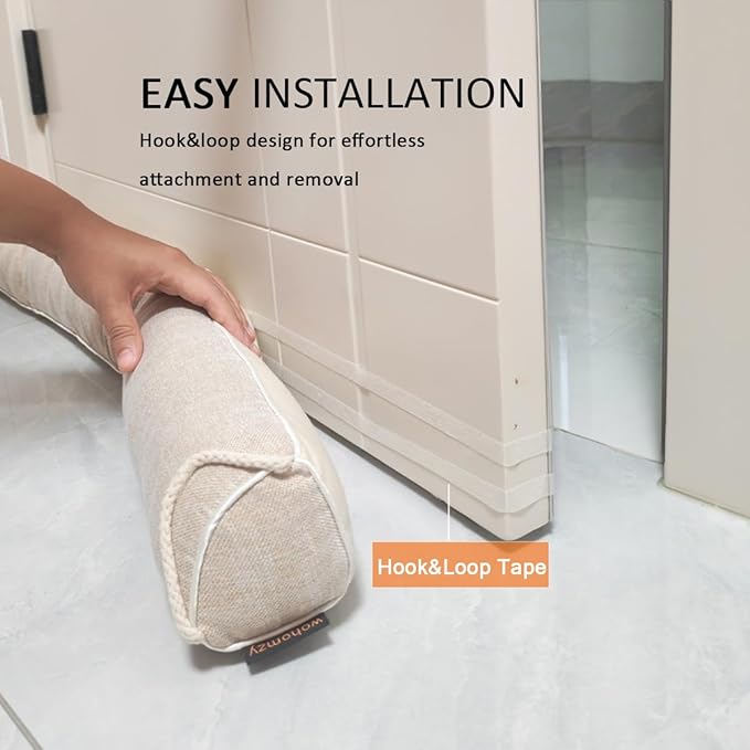 32 Inch Under Door Draft Stopper, Blocks Hot Cold Air Wind from Door and Window Bottom,Weather Seal, Reduce Noise Light,Triangular, Beige