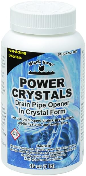 Black Swan 09175 Power Crystals Drain Opener, 16 oz - Heavy Duty Crystal Formula for Cleaning Clogged Drain Pipes Due to Grease, Food Scraps - Safe for Plumbing & Septic Systems