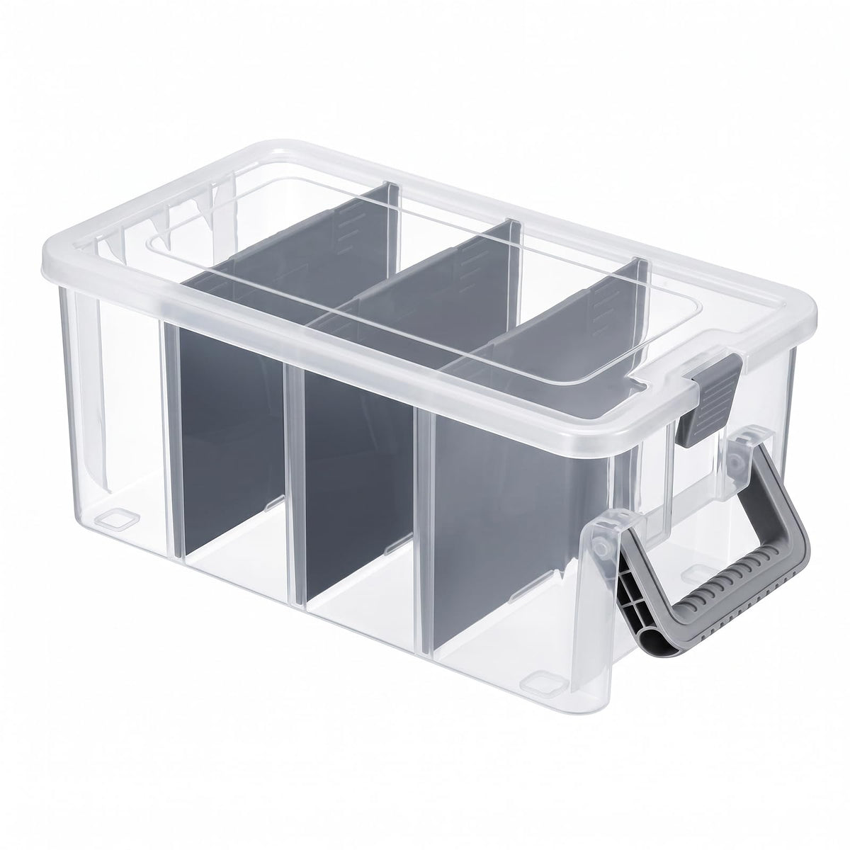 BTSKY Clear Plastic Dividing Storage Box with 4 Deep Compartment - Image 1