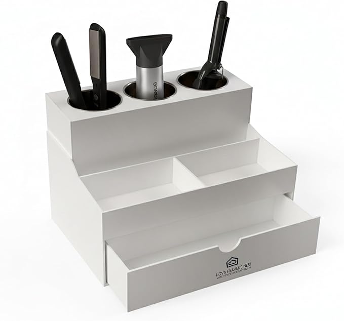 NovaHeavensNest Premium Vanity Hair Tool Organizer with Acrylic Material | Large Bathroom Organizer Countertop & Drawer Storage for Hair Tools | Slip-Resistant Hairdryer & Curling Iron Holder