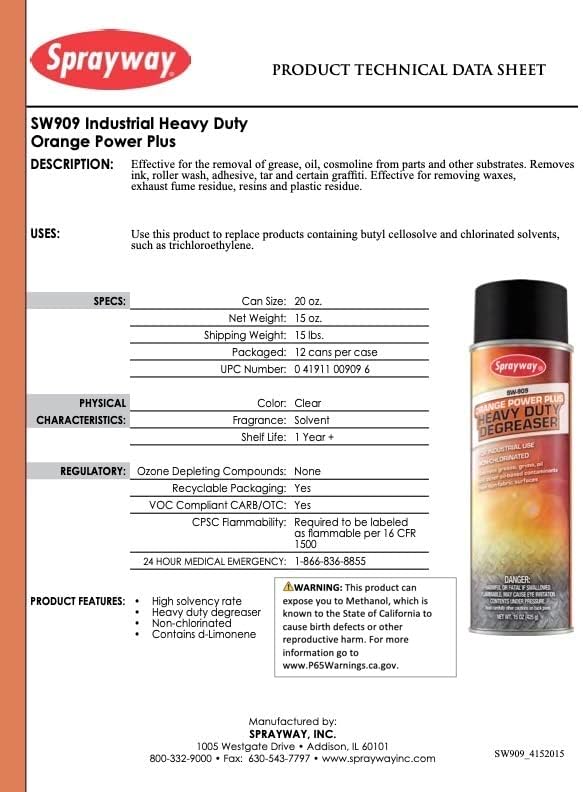 Sprayway SW909 Industrial Heavy Duty Orange Power Plus Degreaser, 15 oz; 1 count